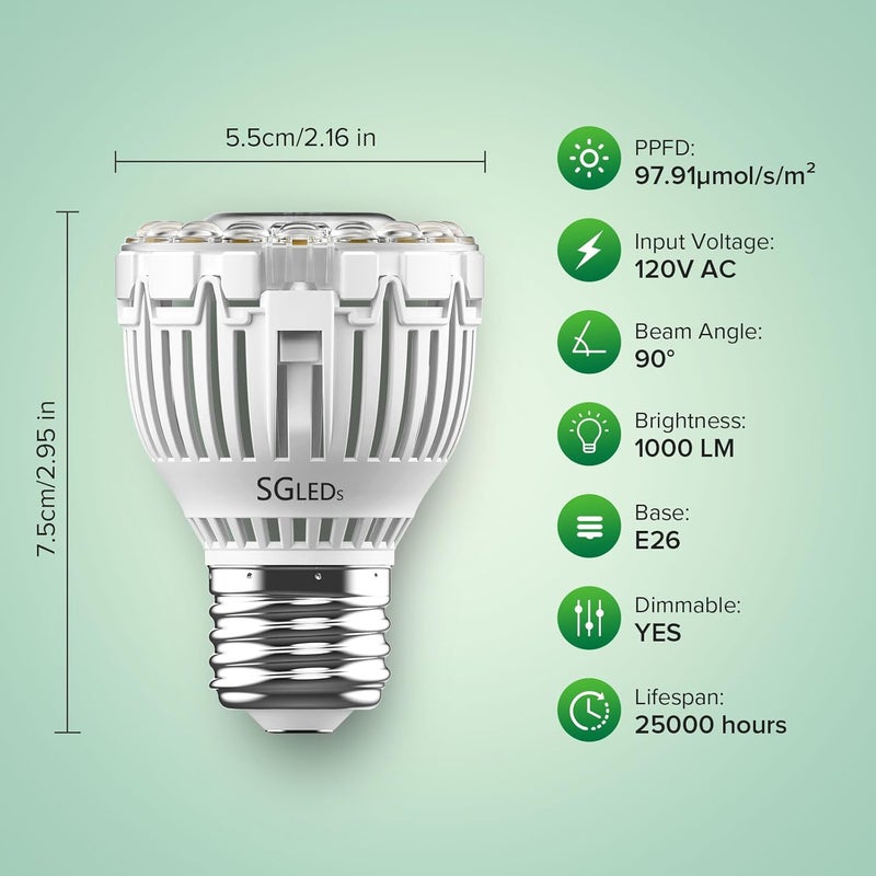 SGLEDs Dimmable Grow Light Bulb for Indoor Plants, Full Spectrum with Remote Control, Auto On Off Timing 4 8 12 Hrs, 10W PAR20 (150 Watt Equiv) Grow Lamp with Optical Lens for High PPFD, Energy Saving - Image 3